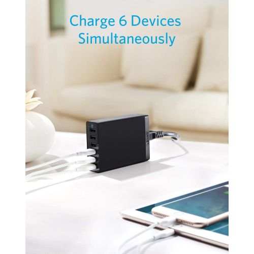 앤커 USB Wall Charger, Anker 60W 6 Port USB Charging Station, PowerPort 6 Multi USB Charger for iPhone Xs/Max/XR/X/8/7/Plus, iPad Pro/Air 2/Mini/iPod, Galaxy S9/S8/S7/Edge/Plus, Note, L
