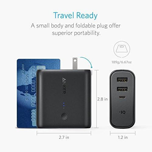 앤커 Anker PowerCore Fusion 5000, Portable Charger 5000mAh 2-in-1 with Dual USB Wall Charger, Foldable AC Plug and PowerIQ, Battery Pack for iPhone, iPad, Android, Samsung Galaxy, and M