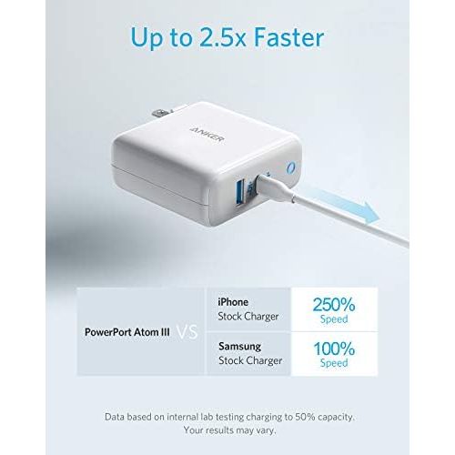 앤커 USB C Charger, Anker 60W PIQ 3.0 & GaN Tech Dual Port Charger, PowerPort Atom III (2 Ports) Travel Charger with a 45W USB C Port, for USB-C Laptops, MacBook, iPad Pro, iPhone, Gala