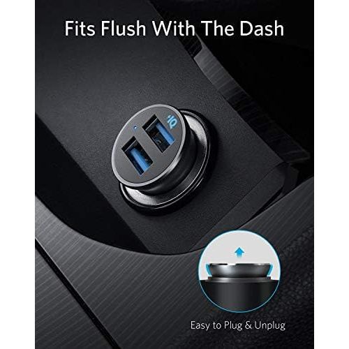 앤커 [아마존베스트]Anker Car Charger, Mini 24W 4.8A Metal Dual USB Car Charger, PowerDrive 2 Alloy Flush Fit Car Adapter with Blue LED, for iPhone XR/Xs/Max/X/8/7/Plus, iPad Pro/Air 2/Mini, Galaxy, L