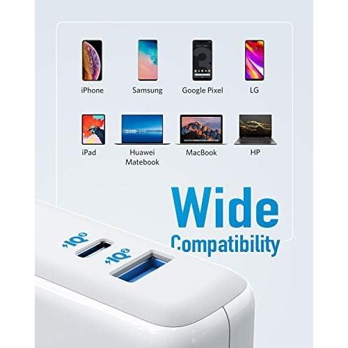 앤커 [아마존베스트]Anker PowerPort+ Atom III Compact 60W PIQ 3.0 & GaN Tech USB-C Wall Charger Dual Port with PIQ 2.0 USB-A and 45W USB-C for USB-C Laptops, Macbook, iPad Pro, iPhone, Galaxy, Pixel a