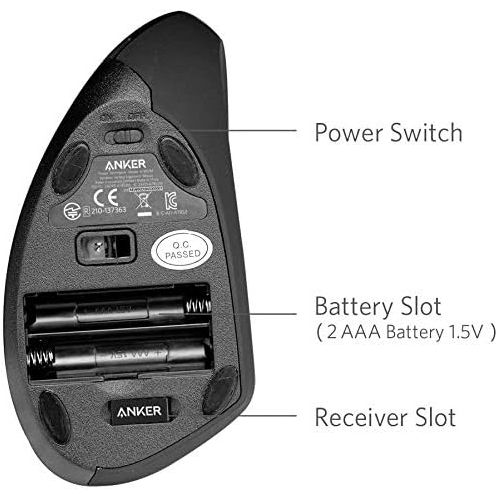 앤커 [아마존베스트]Anker 2.4 G Vertical Wireless Ergonomic Mouse for Windows, Mac OS, USB, 800 / 1200 / 1600 DPI, 5 Buttons