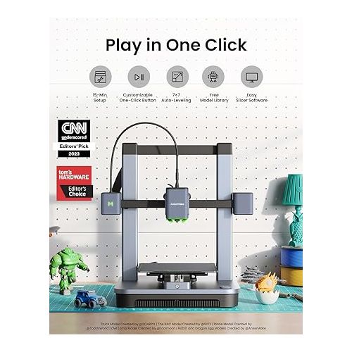  AnkerMake M5C 3D Printer, 500 mm/s High-Speed Printing, All-Metal Hotend, Supports 300℃ Printing, Control via Multi-Device, Intuitive, 7×7 Auto-Leveling, 220×220×250 mm Print Volume