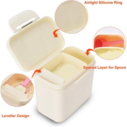  [아마존베스트]Formula Dispenser - Ankou Portable Formula Powder Dispenser with Leveller - BPA Free Airtight Milk Powder Pot Box - Food Storage Container (Beige)