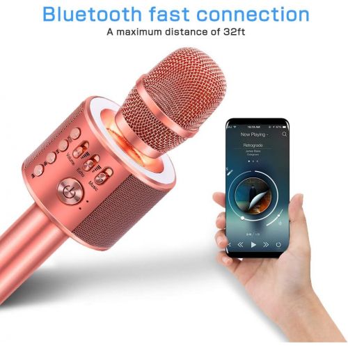  [아마존핫딜][아마존 핫딜] Ankuka Bluetooth Karaoke Microphone, 3 in 1 Multi-Function Handheld Wireless Karaoke Machine for Kids, Portable Mic Speaker Home, Party Singing Compatible with iPhone/Android/PC (R