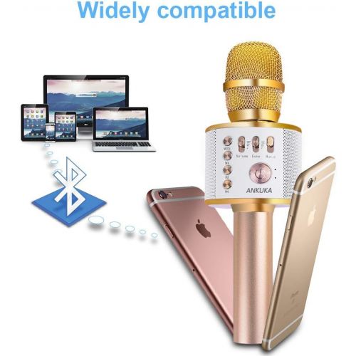  Ankuka Bluetooth Karaoke Microphone, 3 in 1 Multi-Function Handheld Wireless Karaoke Machine for Kids, Portable Mic Speaker Home, Party Singing Compatible with iPhone/Android/PC (L