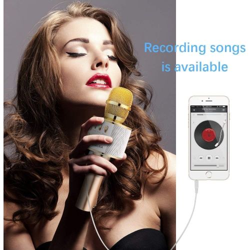  Ankuka Bluetooth Karaoke Microphone, 3 in 1 Multi-Function Handheld Wireless Karaoke Machine for Kids, Portable Mic Speaker Home, Party Singing Compatible with iPhone/Android/PC (L