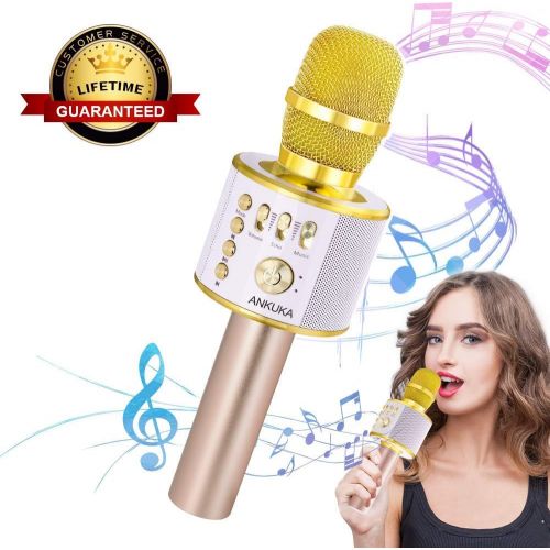  Ankuka Karaoke Microphone, 3 in 1 Multi-Function Handheld Bluetooth Wireless Karaoke Machine for Kids, Portable Mic Speaker Home, Party Singing Compatible with iPhone/Android/PC (B