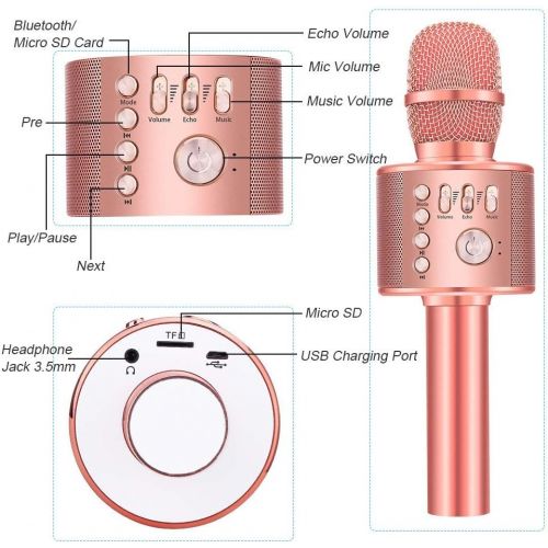  Ankuka Karaoke Microphone, 3 in 1 Multi-Function Handheld Wireless Bluetooth Karaoke Machine for Kids, Portable Mic Speaker Home, Party Singing Compatible with iPhone/Android/PC (R