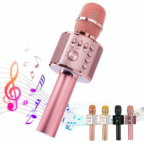  Ankuka Karaoke Microphone, 3 in 1 Multi-Function Handheld Wireless Bluetooth Karaoke Machine for Kids, Portable Mic Speaker Home, Party Singing Compatible with iPhone/Android/PC (R