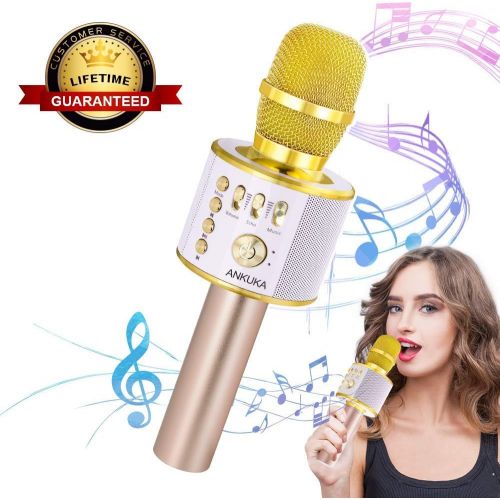  Ankuka Bluetooth Karaoke Microphone, Handheld Wireless Singing Karaoke Machine, Portable Mic Player Gifts for Christmas Birthday Home Party (Gold)