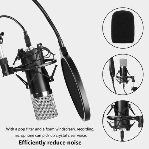  [아마존베스트]Ankuka USB Streaming Podcast PC Microphone, Professional Studio Cardioid Condenser Mic Kit with Sound Card Boom Arm Shock Mount Pop Filter, for Skype Youtuber Gaming Recording