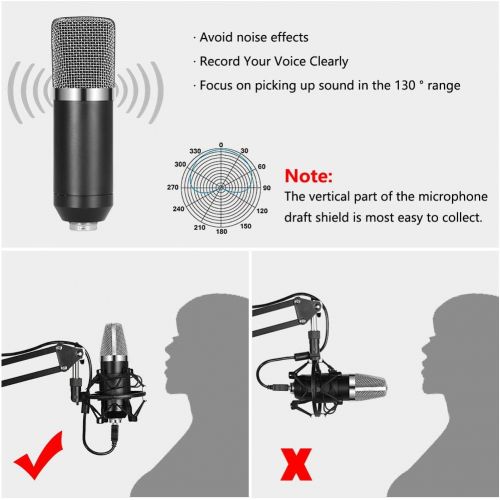  [아마존베스트]Ankuka USB Streaming Podcast PC Microphone, Professional Studio Cardioid Condenser Mic Kit with Sound Card Boom Arm Shock Mount Pop Filter, for Skype Youtuber Gaming Recording