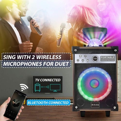  [아마존베스트]Karaoke Machine for Adults and Kids, Ankuka Bluetooth Portable PA Speaker System with Disco Lights, 2 Wireless Microphones for Christmas & Birthday Gift for Boy & Girls