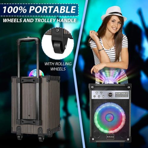  [아마존베스트]Karaoke Machine for Adults and Kids, Ankuka Bluetooth Portable PA Speaker System with Disco Lights, 2 Wireless Microphones for Christmas & Birthday Gift for Boy & Girls