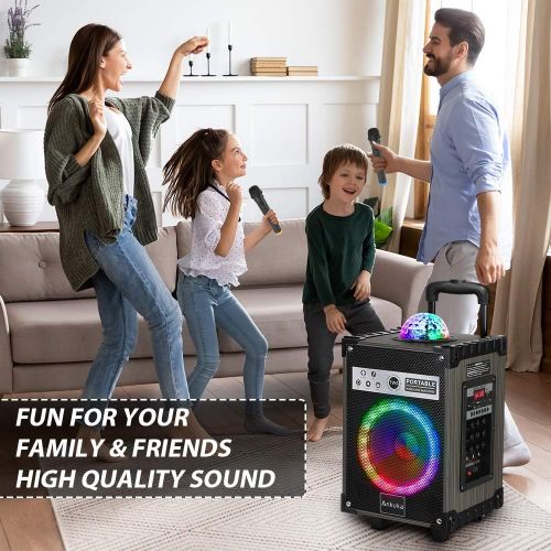  [아마존베스트]Karaoke Machine for Adults and Kids, Ankuka Bluetooth Portable PA Speaker System with Disco Lights, 2 Wireless Microphones for Christmas & Birthday Gift for Boy & Girls