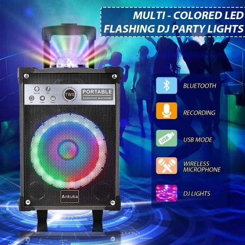  [아마존베스트]Karaoke Machine for Adults and Kids, Ankuka Bluetooth Portable PA Speaker System with Disco Lights, 2 Wireless Microphones for Christmas & Birthday Gift for Boy & Girls