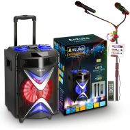 [아마존베스트]Portable Karaoke Machine for Adults and Kids, Ankuka Bluetooth PA Speaker Sound System with USB Disco Lights, 2 Wireless Microphones and Microphone Stand for Party Karaoke, Gifts f