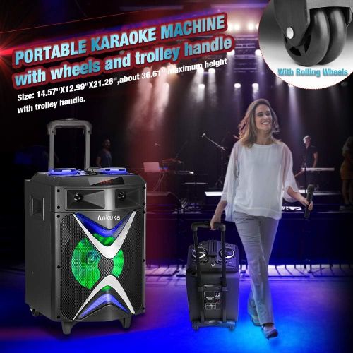  [아마존베스트]Portable Karaoke Machine for Adults and Kids, Ankuka Bluetooth PA Speaker Sound System with USB Disco Lights, 2 Wireless Microphones and Microphone Stand for Party Karaoke, Gifts f