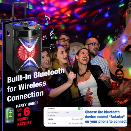  [아마존베스트]Portable Karaoke Machine for Adults and Kids, Ankuka Bluetooth PA Speaker Sound System with USB Disco Lights, 2 Wireless Microphones and Microphone Stand for Party Karaoke, Gifts f