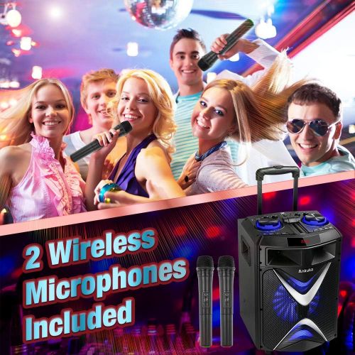  [아마존베스트]Portable Karaoke Machine for Adults and Kids, Ankuka Bluetooth PA Speaker Sound System with USB Disco Lights, 2 Wireless Microphones and Microphone Stand for Party Karaoke, Gifts f