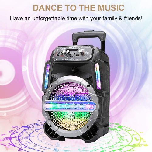  [아마존베스트]Ankuka Bluetooth Karaoke Machine for Kids and Adults with Colorful LED Lights, Wireless PA Speaker Sound System with 8 Subwoofers and Wired Microphone for Party, Singing