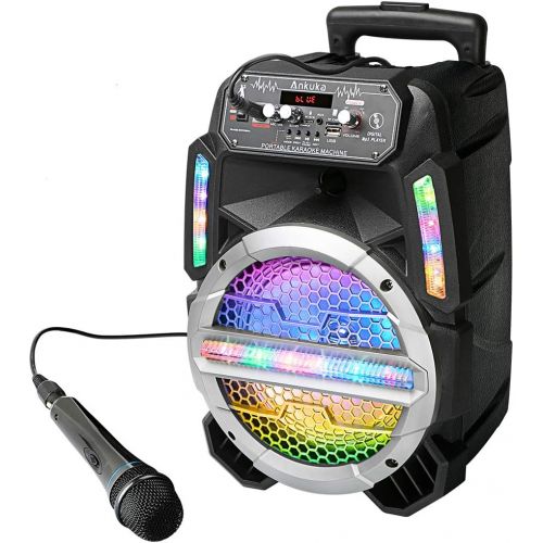  [아마존베스트]Ankuka Bluetooth Karaoke Machine for Kids and Adults with Colorful LED Lights, Wireless PA Speaker Sound System with 8 Subwoofers and Wired Microphone for Party, Singing