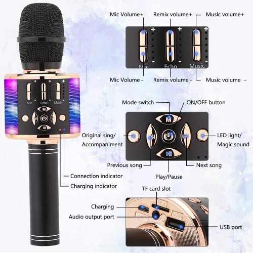  [아마존베스트]Ankuka Karaoke Wireless Microphone Bluetooth for Kids, Portable 4 in 1 Karaoke Machine Speaker with LED Lights, Christmas Home, Birthday Party Toys Gifts for Girls, Boys and Adults