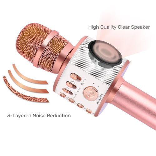  Ankuka Wireless Karaoke Microphones, 3 in 1 Multi-function Bluetooth Microphone Speaker for iPhone, Android, Portable Mic Player for KTV, Home, Party Singing (Rose Gold)