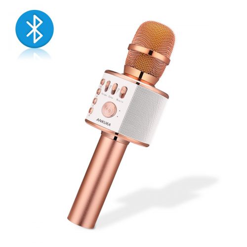  Ankuka Wireless Karaoke Microphones, 3 in 1 Multi-function Bluetooth Microphone Speaker for iPhone, Android, Portable Mic Player for KTV, Home, Party Singing (Rose Gold)