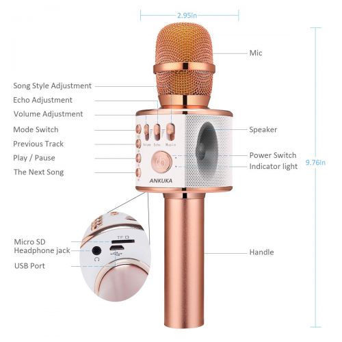  Ankuka Wireless Karaoke Microphones, 3 in 1 Multi-function Bluetooth Microphone Speaker for iPhone, Android, Portable Mic Player for KTV, Home, Party Singing (Rose Gold)