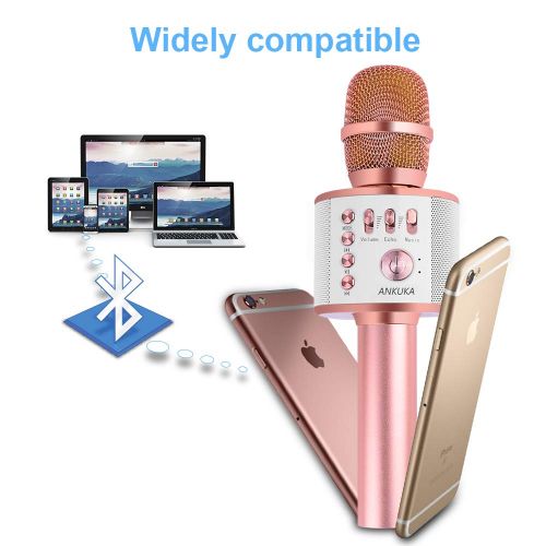 Ankuka Wireless Karaoke Microphones, 3 in 1 Multi-function Bluetooth Microphone Speaker for iPhone, Android, Portable Mic Player for KTV, Home, Party Singing (Rose Gold)