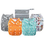 [아마존베스트]Anmababy 4 Pack Adjustable Size Waterproof Washable Pocket Cloth Diapers with 4 Inserts and Wet...