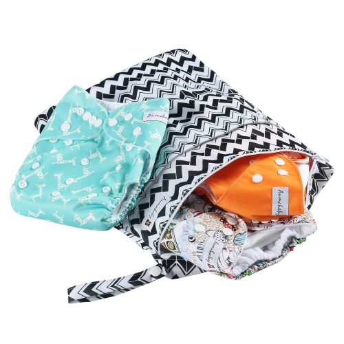  [아마존베스트]Anmababy 4 Pack Adjustable Size Waterproof Washable Pocket Cloth Diapers with 4 Inserts and Wet...