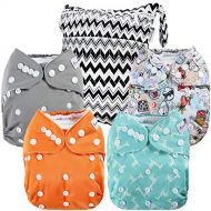 Anmababy 4 Pack Adjustable Size Waterproof Washable Pocket Cloth Diapers with 4 Inserts and Wet Bag(Blue)