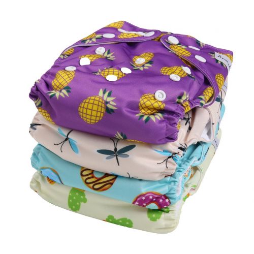  Anmababy 4 Pack Adjustable Size Waterproof Washable Pocket Cloth Diapers with 4 Inserts and Wet Bag(Purple)