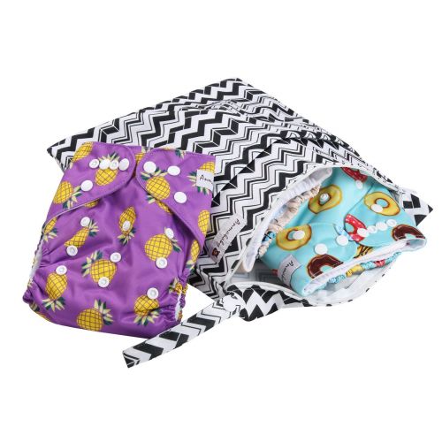  Anmababy 4 Pack Adjustable Size Waterproof Washable Pocket Cloth Diapers with 4 Inserts and Wet Bag(Purple)