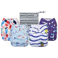 Cloth Diapers 4 Pack Adjustable Size Waterproof Washable Pocket Baby Cloth Diaper Cover and Inserts with Wet Bag by Anmababy(Azul)