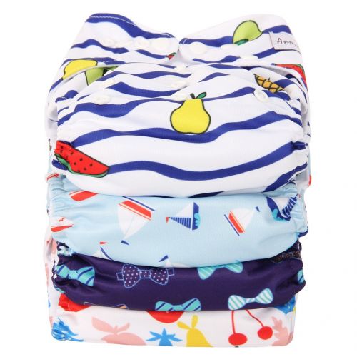  Cloth Diapers 4 Pack Adjustable Size Waterproof Washable Pocket Baby Cloth Diaper Cover and Inserts with Wet Bag by Anmababy(Azul)