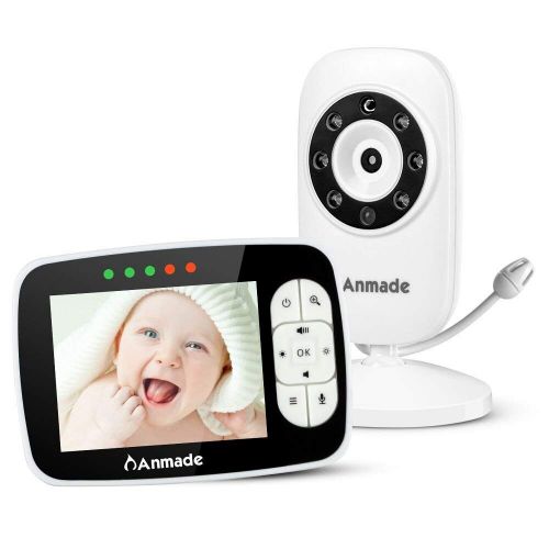  Video Baby Monitor, Anmade Baby Monitor with Camera 3.5 inch Color Screen, Night Vision,Temperature Sensor, 2-Way Audio, Long Range