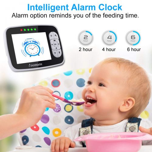  Video Baby Monitor, Anmade Baby Monitor with Camera 3.5 inch Color Screen, Night Vision,Temperature Sensor, 2-Way Audio, Long Range