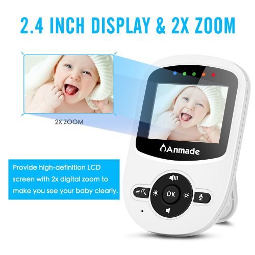  Anmade Video Baby Monitor, 2.4in Color Screen Baby Monitor with Night Vision, Two Way Talk Back