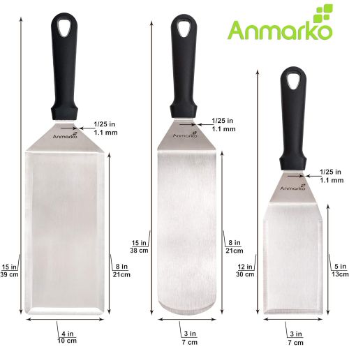  Anmarko Metal Spatula Griddle Accessories Set - Griddle Scraper Flat Spatula Pancake Flipper Hamburger Turner - Metal Utensil great for BBQ Grill Flat Top Cast Iron Griddle - Commercial Gr