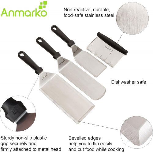  Anmarko Metal Spatula Griddle Accessories Set - Griddle Scraper Flat Spatula Pancake Flipper Hamburger Turner - Metal Utensil great for BBQ Grill Flat Top Cast Iron Griddle - Commercial Gr