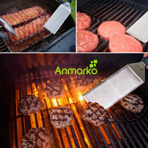  Anmarko Metal Spatula Griddle Accessories Set - Griddle Scraper Flat Spatula Pancake Flipper Hamburger Turner - Metal Utensil great for BBQ Grill Flat Top Cast Iron Griddle - Commercial Gr