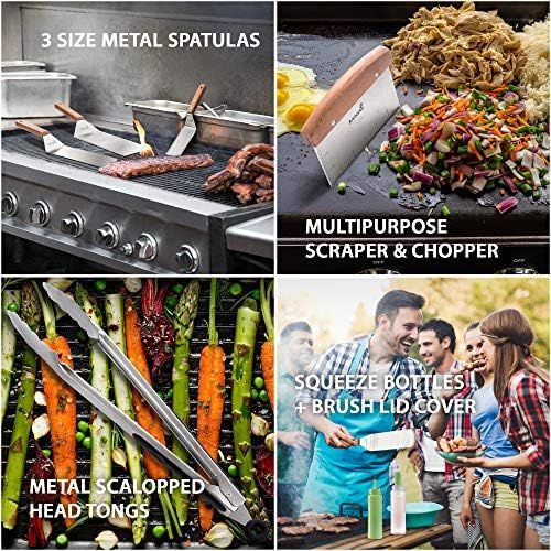  Anmarko Metal Spatula Set - Griddle Accessories kit - Grill Flat Spatula Pancake Flipper Hamburger Turner - Metal Utensil great for BBQ Grill Flat Top - Cast Iron Griddle Accessories - Com