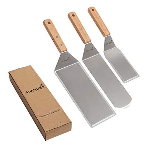  Anmarko Professional Spatula Set - Stainless Steel Pancake Turner and Griddle Scraper 4x8 inch Oversized Hamburger Turner Great for Griddle BBQ Grill and Flat Top Cooking - Commercial Qual