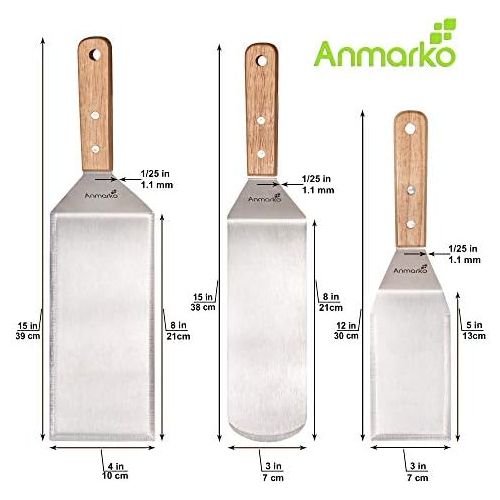  Anmarko Professional Spatula Set - Stainless Steel Pancake Turner and Griddle Scraper 4x8 inch Oversized Hamburger Turner Great for Griddle BBQ Grill and Flat Top Cooking - Commercial Qual