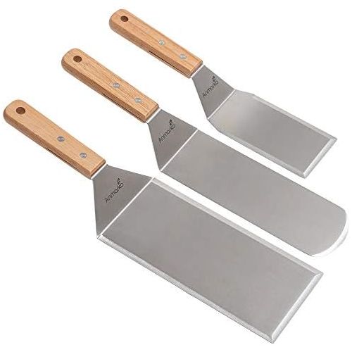  Anmarko Professional Spatula Set - Stainless Steel Pancake Turner and Griddle Scraper 4x8 inch Oversized Hamburger Turner Great for Griddle BBQ Grill and Flat Top Cooking - Commercial Qual