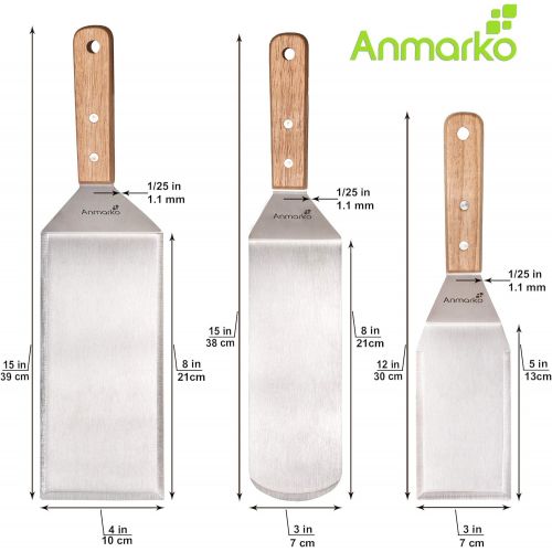  Anmarko Professional Spatula Set - Stainless Steel Pancake Turner and Griddle Scraper 4x8 inch Oversized Hamburger Turner Great for Griddle BBQ Grill and Flat Top Cooking - Commercial Qual